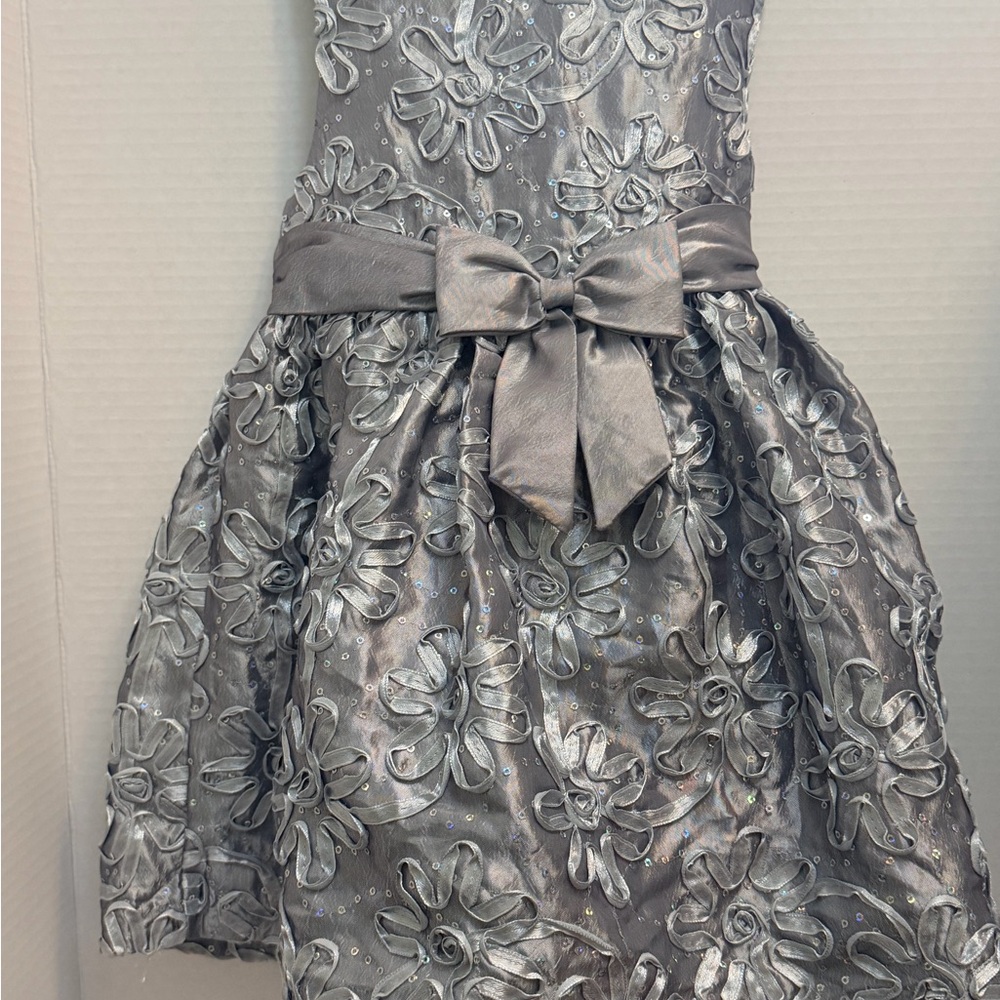 Rare Editions Shimmering Silver Floral Dress